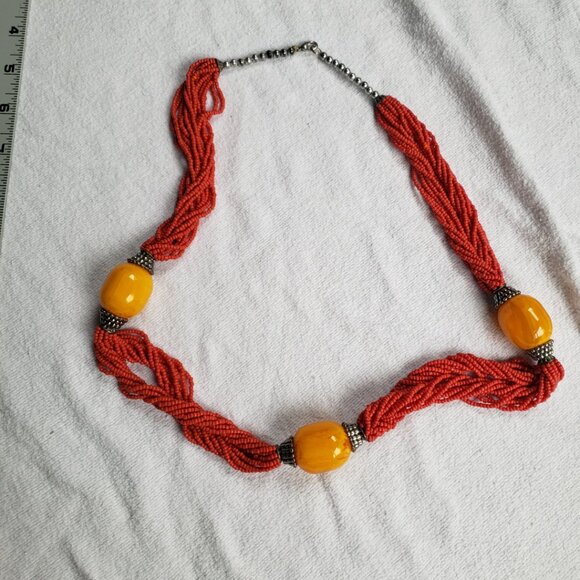 Faux Egg Yolk Amber African Trade Beads Necklace - Picture 3 of 5
